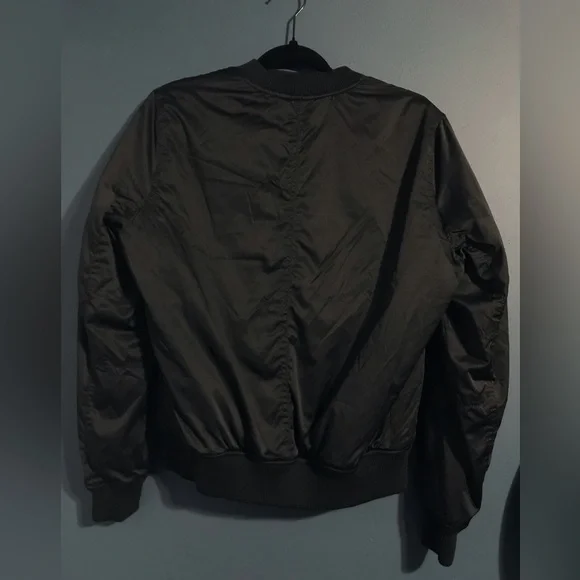 AEO- Womens Floral Embroidered Black Bomber Jacket - Picture 7 of 9